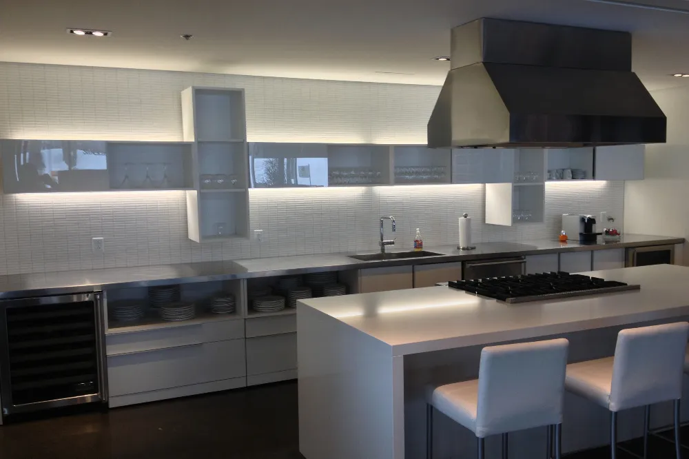 Kitchen island with stainless top and hood