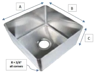Sink diagram showing dimensions A, B and C